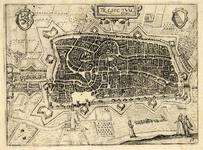 214014 Plattegrond van de stad Utrecht met directe omgeving; met stratenplan, wegen en watergangen en gestileerde ...